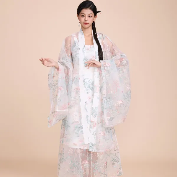 亭台楼阁图案重工刺绣原创汉服女中国风春夏仙气飘逸古装古风