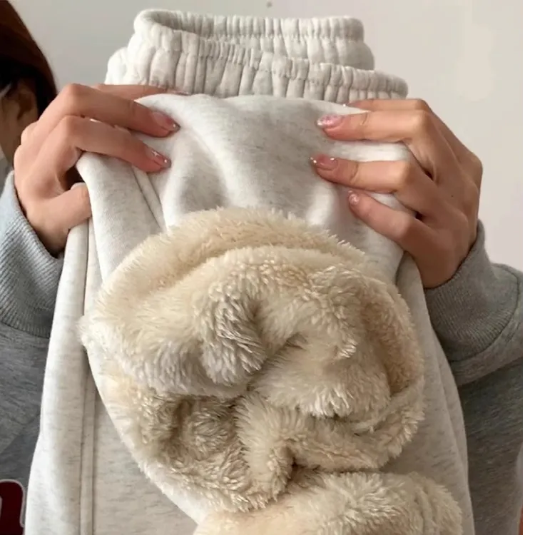 羊羔绒加绒加厚阔腿裤女秋冬卫裤运动裤子2025新款小个子