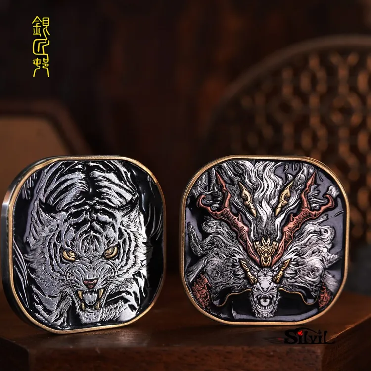 银匠村周边【限量】错金银镶嵌珐琅彩工艺《虎啸龙吟》解压打火机配件