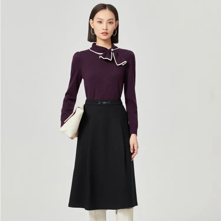 NAERSI/娜尔思纯色秋季毛针织衫优雅半高领打底衫上衣女NZ05614A6