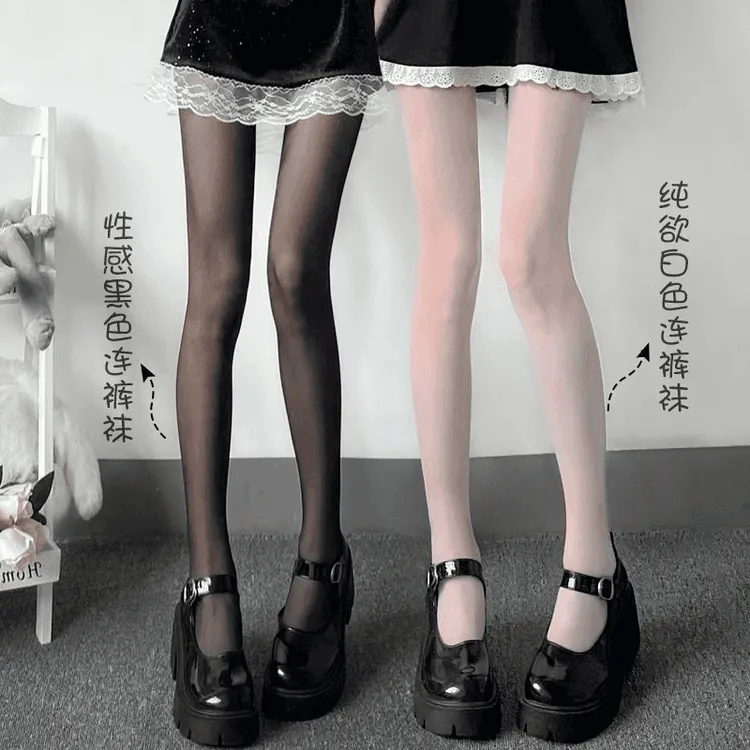 白丝袜jk纯欲黑丝女学生白色洛丽塔薄款夏季连裤袜防勾丝性感夏季