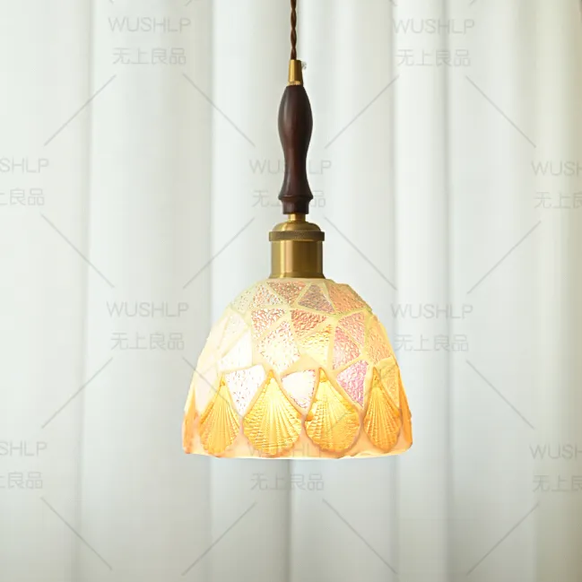 贝壳吊灯床头卧室主卧北欧民宿创意玻璃过道网红吊线灯具
