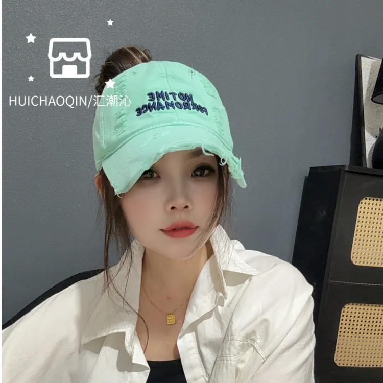 G7空顶帽软顶显脸小加大加宽帽檐水洗棉破洞女款棒球鸭舌遮阳帽