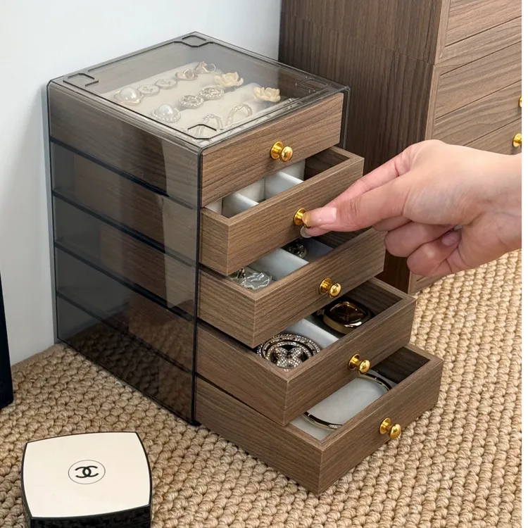 高档精致饰品收纳盒多层胡桃木纹戒指耳钉耳环耳饰收纳手饰首饰盒