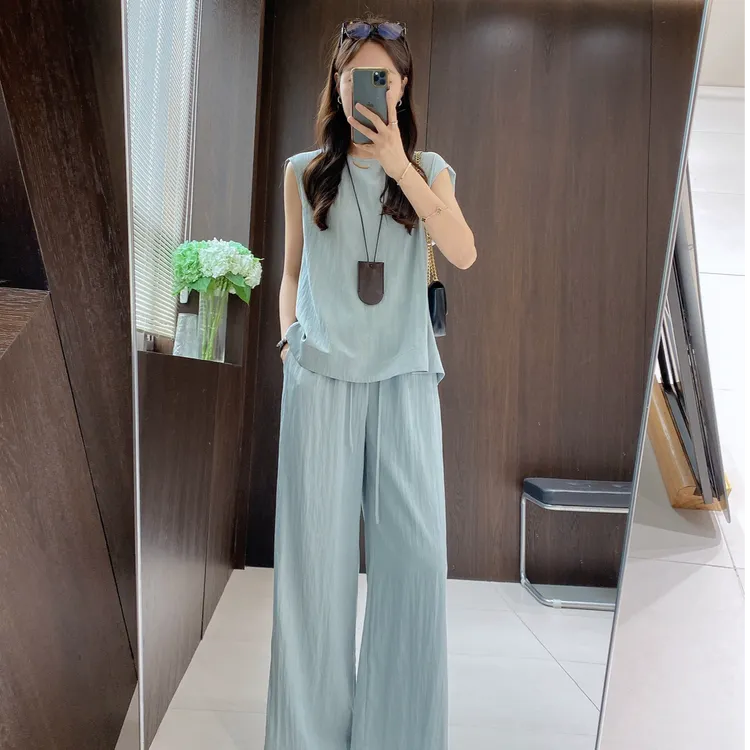 IMFLY金小金自制女装 套装DYW9290夏季无袖上衣+休闲裤洋气衣服女