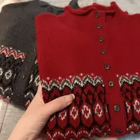 【方扣提花】半高领复古提花气质长袖毛针织衫女高级感开衫毛衣