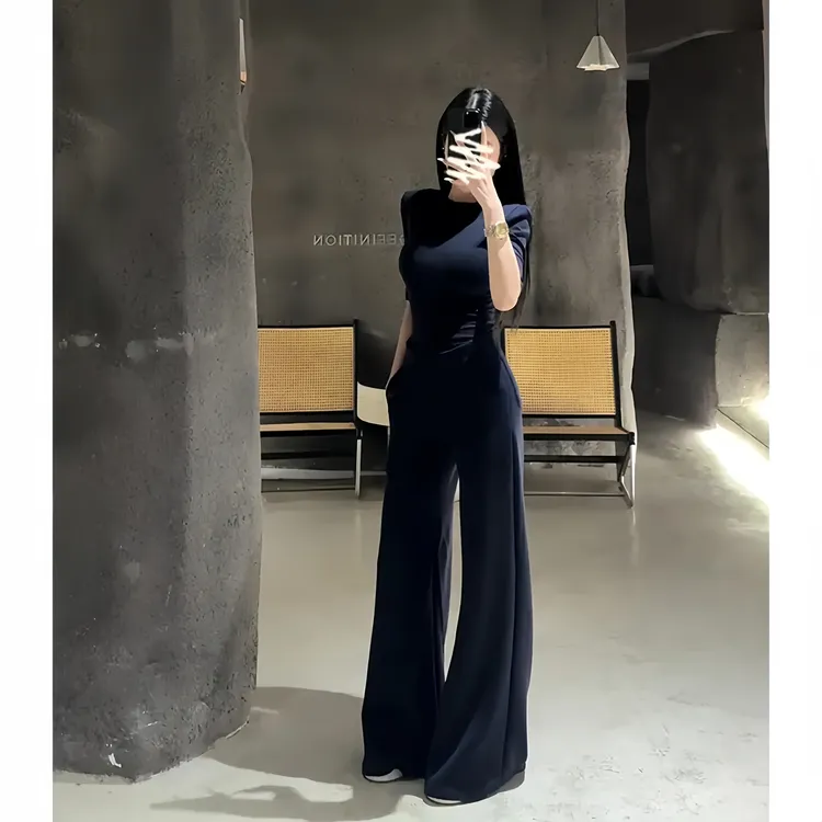 夏季穿搭一整套女装2025新款短袖修身T恤上衣休闲显瘦阔腿长裤