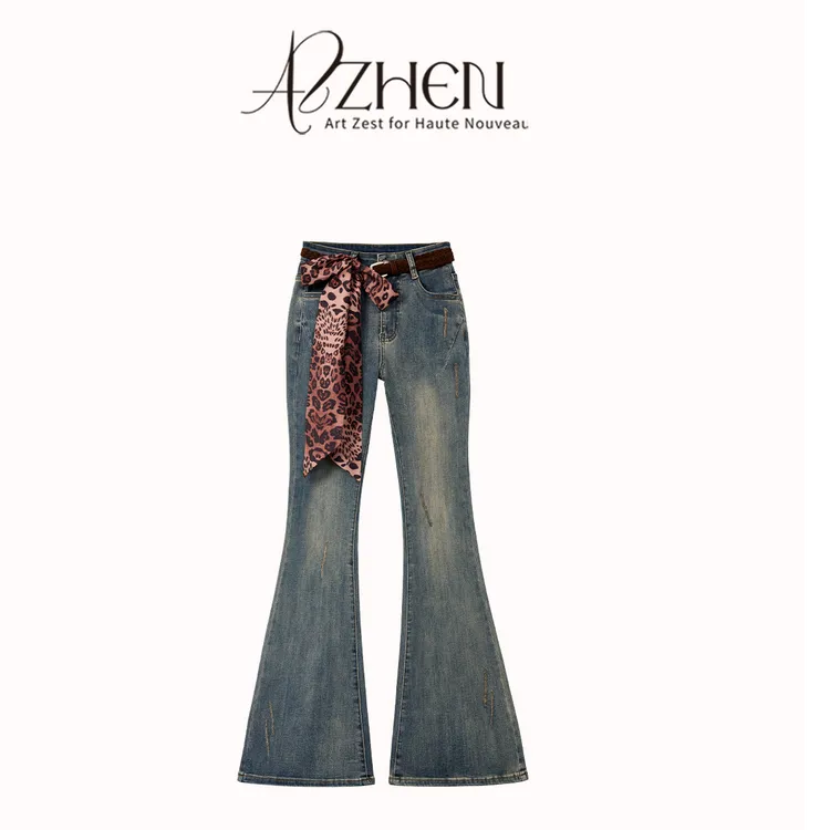 （秋势力周）AZZHEN【高阶旋律】复古显瘦提臀水洗微喇裤AZ4KNK29-00