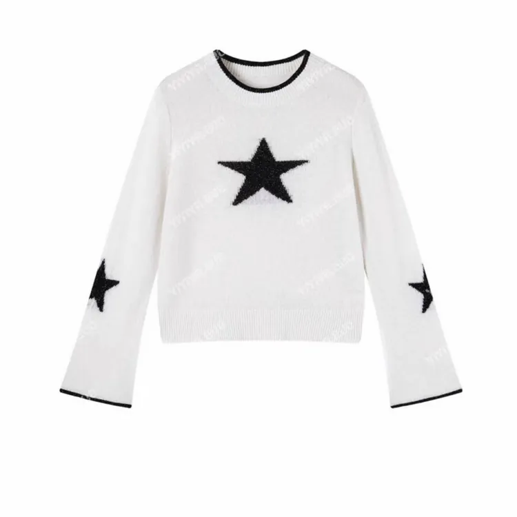 YUNAQIU-时尚五角星喇叭袖针织衫女装上衣-2604