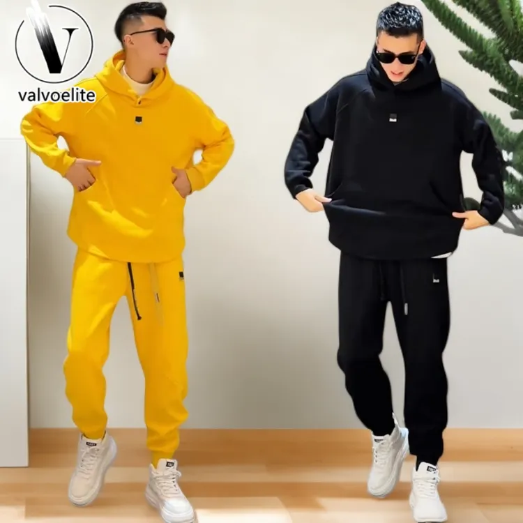 VALVOELITE秋冬加绒连帽卫衣卫裤两件套痞帅宽松男士休闲运动套装