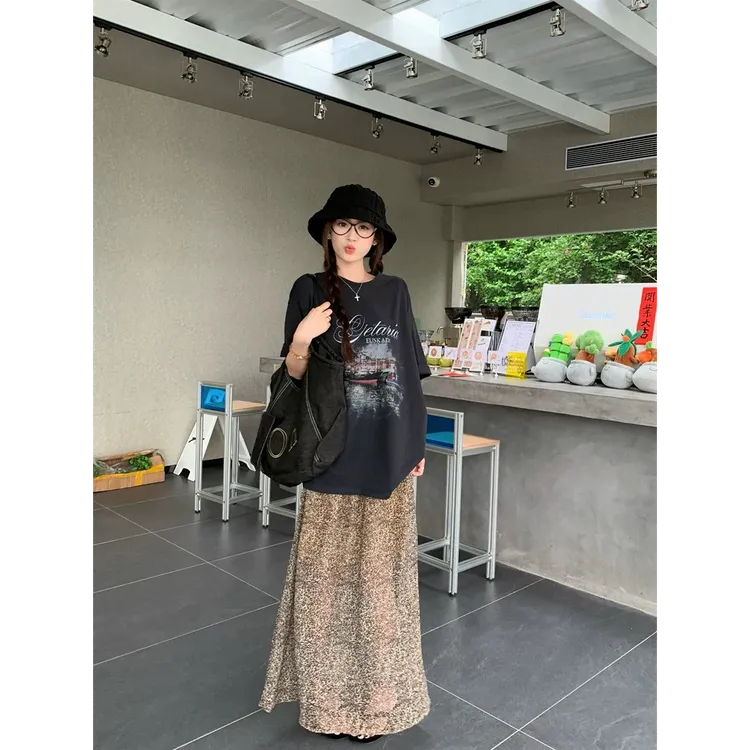 夏季百搭设计感气质豹纹半身裙A966