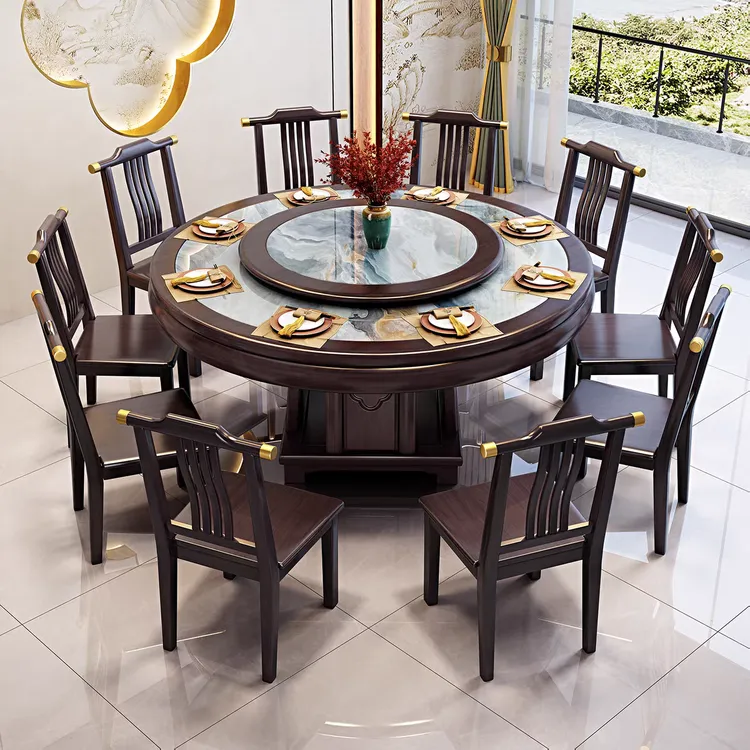 （整装椅子款）新中式餐桌桌子餐桌椅轻奢岩板餐桌吃饭桌岩板圆桌