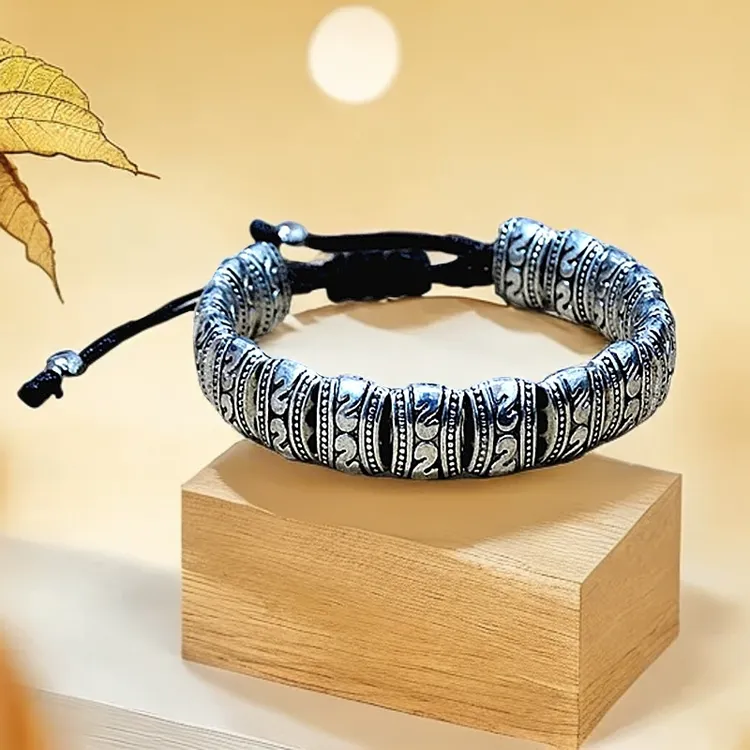 铜合金手链 民族风藏饰手工编制手链情侣男女士复古祥云调节饰品