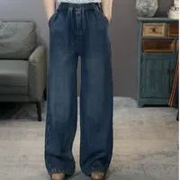 CK11092绒加厚蓝#2025冬季复古美腿线显瘦牛仔松紧腰时尚直筒裤