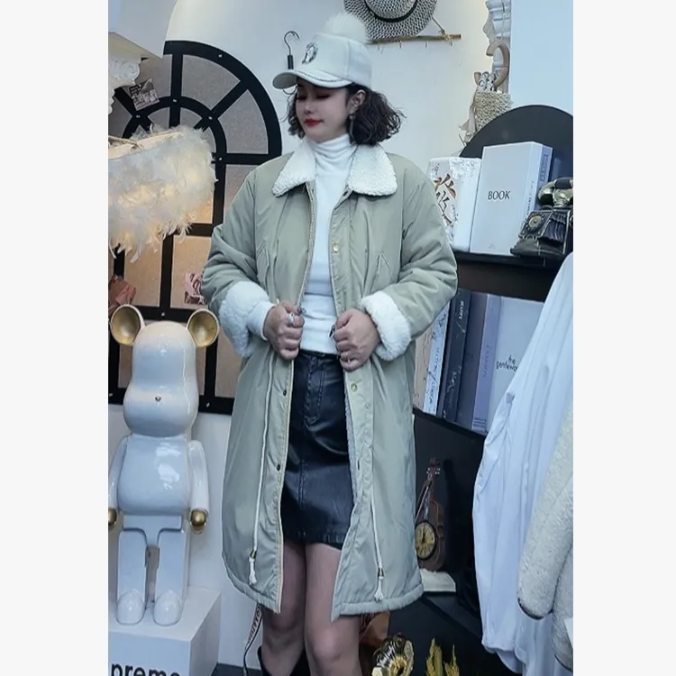 D25 121607 毛毛领长款工装派克服慵懒风大衣加厚保暖棉外套潮