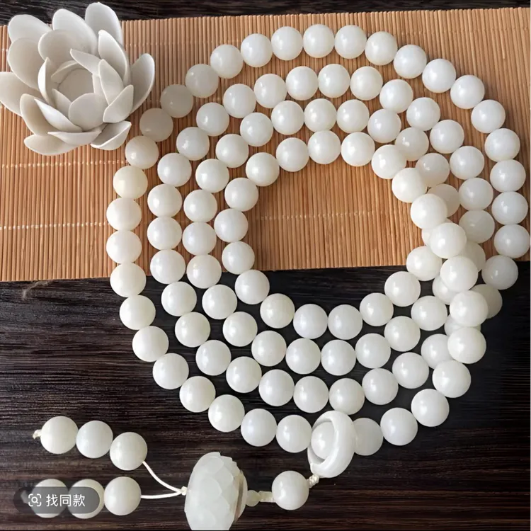 原生态白玉菩提根手持手串弟子珠搭夜光莲花灯菩提手串108颗