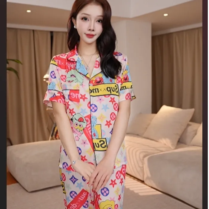 【上海故事】新款爆款三件套涂鸦小丑时尚高档睡衣女春秋轻奢家居服