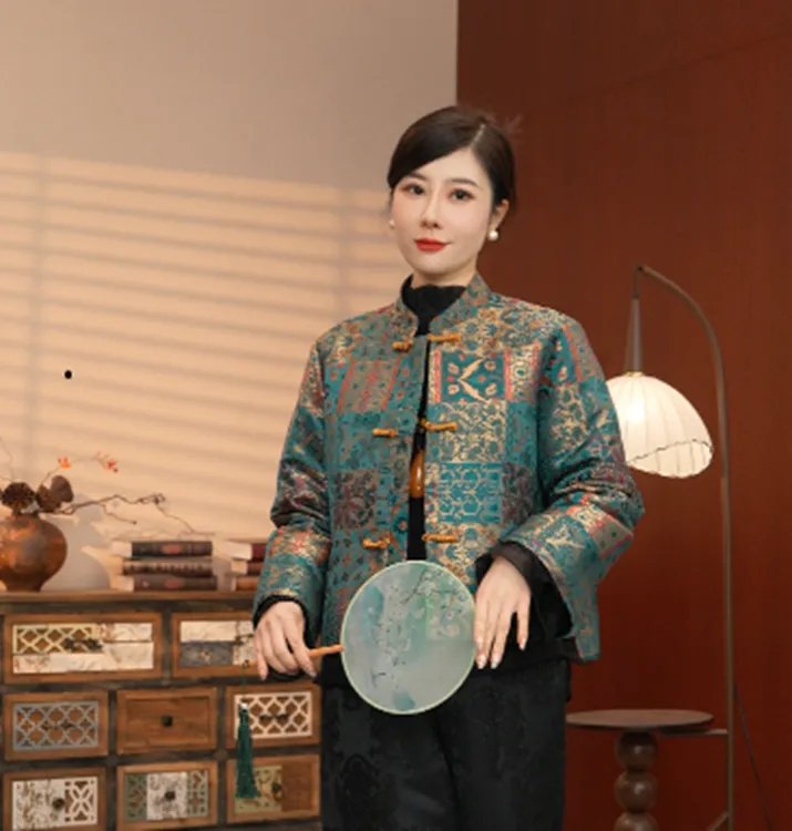 2580-【翠曼格】新中式国风提花外套女冬款时尚棉服