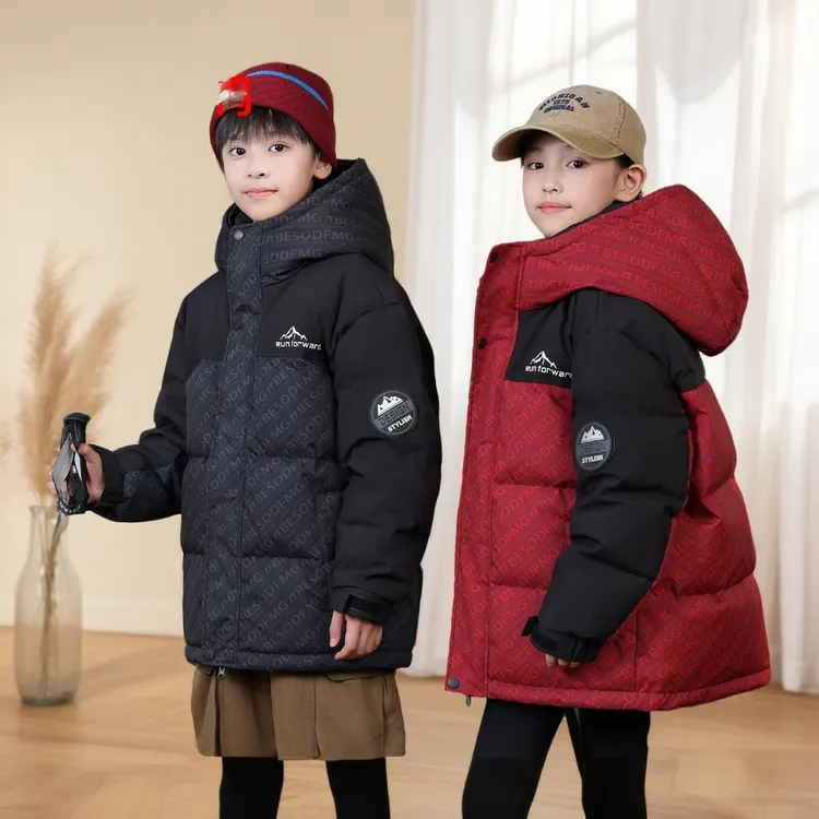 鸭鸭儿童羽绒服男童女童冬2025新款中大童装保暖连帽短款冲锋外套