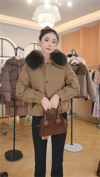 百搭宽松可拆卸毛领设计冬季夹棉外套女时尚休闲简约派克服女5119