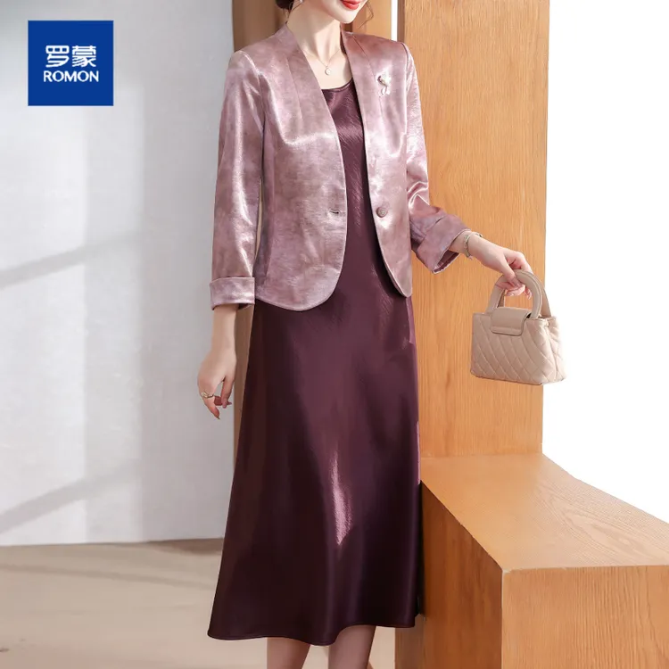 罗蒙喜婆婆婚宴礼服装2025新款高贵两件套连衣裙妈妈秋装平常可穿