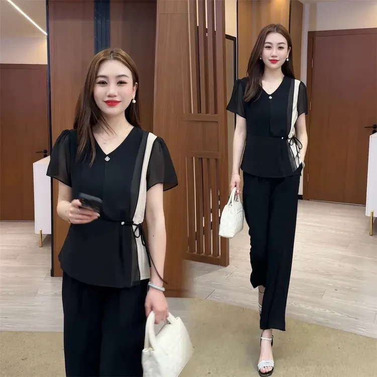 短袖显瘦气质洋气时尚休闲2025夏季减龄两件套套装女神范韩版百搭