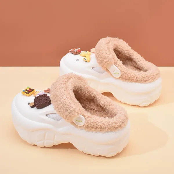 加绒洞洞鞋女2025新款厚底防滑增高休闲棉鞋包头软底保暖毛毛鞋