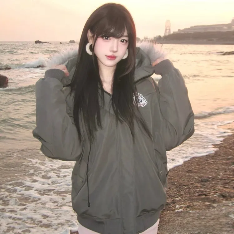 大毛领棉服女2025年冬季新款派克韩版宽松棉衣加厚保暖棉袄外套潮