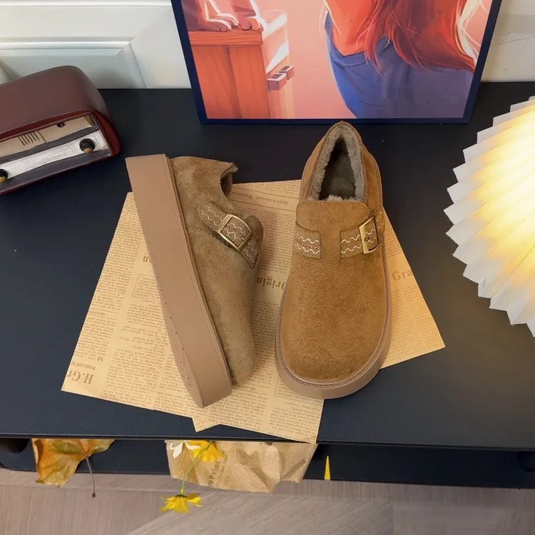 复古刺绣厚底加绒勃肯鞋女2025年冬季新款百搭一脚蹬大棉女鞋棉鞋