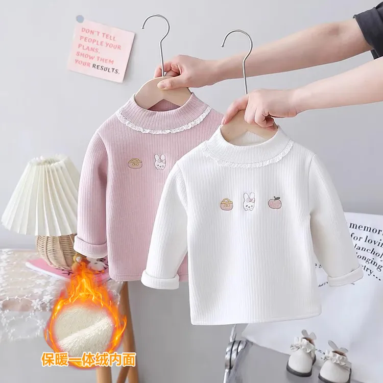 女童长袖打底t恤女宝宝可爱超萌儿童洋气韩范保暖衣服加绒秋冬款