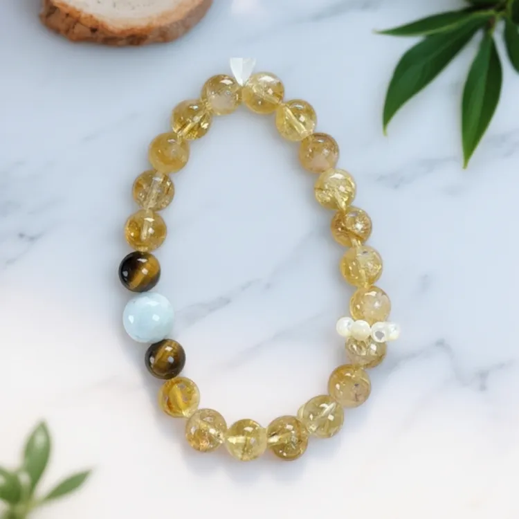 “聚宝盆”天然黄塔晶富贵感原创设计水晶手串