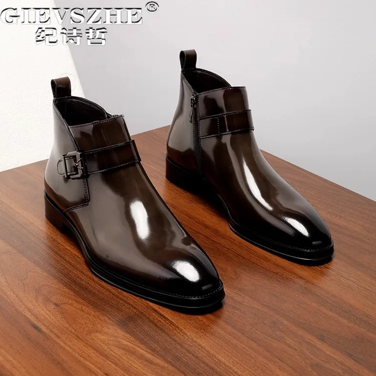 纪诗哲男鞋潮流百搭透气短靴男款舒适轻奢休闲鞋子时尚个性马丁靴