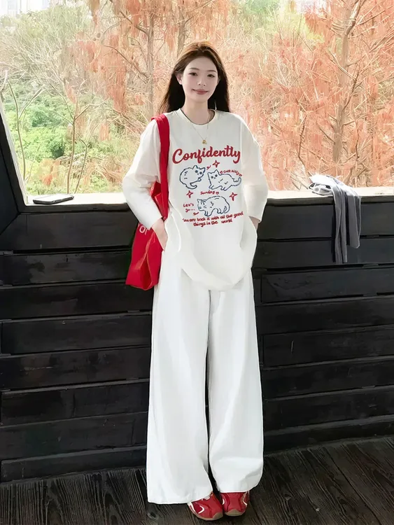 100%纯棉长袖t恤女新款宽松显瘦早秋学院风设计感春秋打底上衣ins