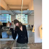 Ranwear"纽约时报"  气质双排扣西装毛呢外套女短款