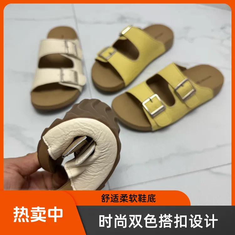 低跟一字拖凉拖鞋夏季复古港风柔软平底露趾平跟软底沙滩鞋舒适