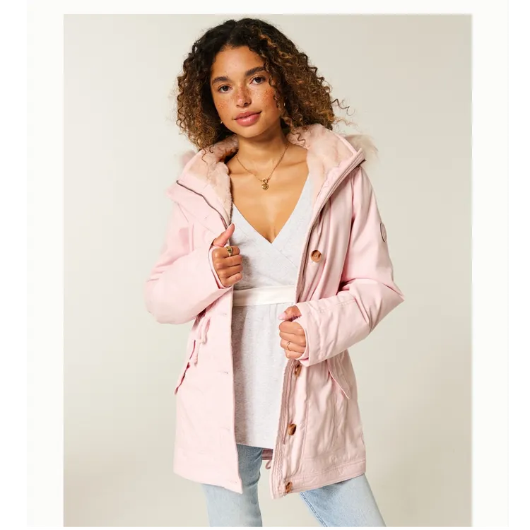 Hollister25秋冬新款人造毛皮派克棉服外套女装344-5053