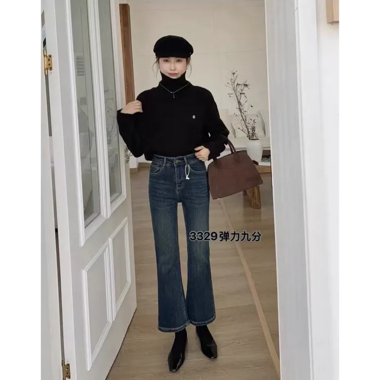 王永家~秋季新款高弹力瘦腿九分微喇牛仔裤3329