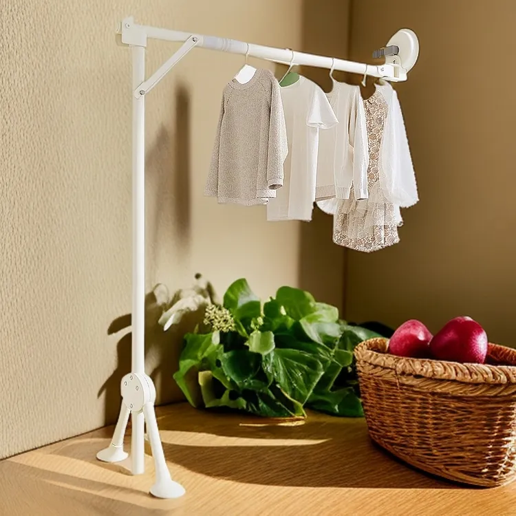 吸盘折叠晾衣架专属飘窗室内家用阳台晒被子神器一根可伸缩晾衣杆