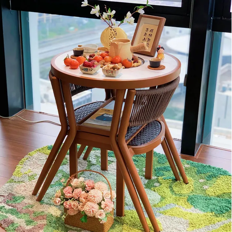 紫叶林溪阳台餐桌椅小户型阳台家用休闲围炉煮茶桌阳台茶桌椅组合