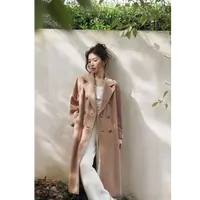 syna希娜 黑标系列 经典款双排扣腰带设计绵羊毛山羊绒肉桂粉大衣