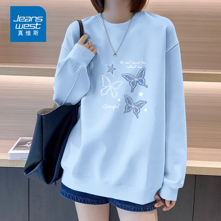 真维斯时尚秋冬上衣女士休闲衣新款卫衣爆款宽松穿搭套头外套女