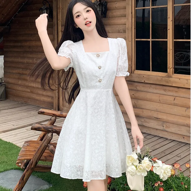 夏季2025大码微胖甜美风减龄显瘦连衣裙小个子中长A字裙9267