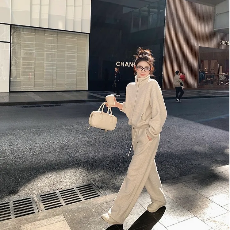 韩系运动时尚显瘦套装女春季2025新款气质卫衣休闲阔腿长裤两件套