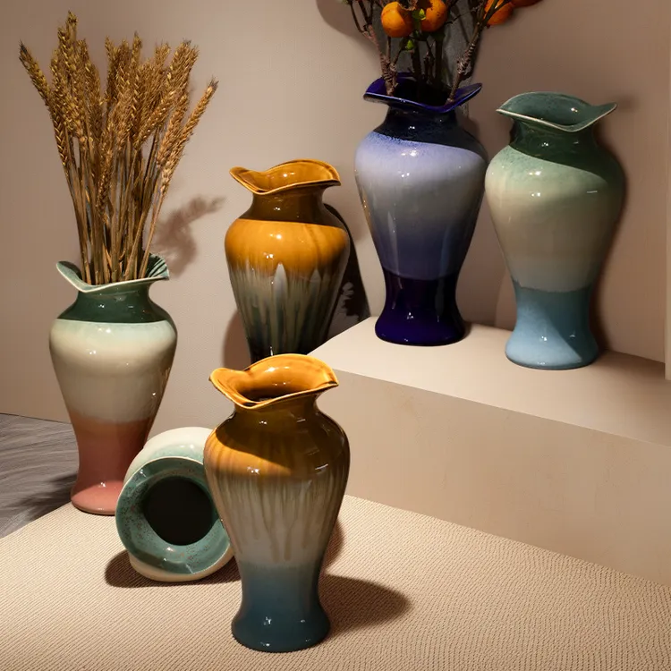 景德镇复古新中式窑变渐变色陶瓷花器花瓶用于客厅民宿玄关插花装