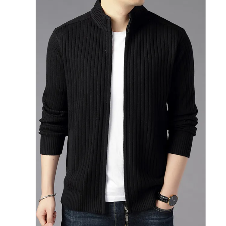 卓伊纳比开春加厚男士毛衣针织开衫夹克外套商务休闲立领保暖上衣