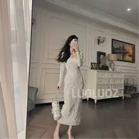 【现货】LUOLUOZ【花野漫步】气质拼接花朵时尚收腰长款连衣裙JF551