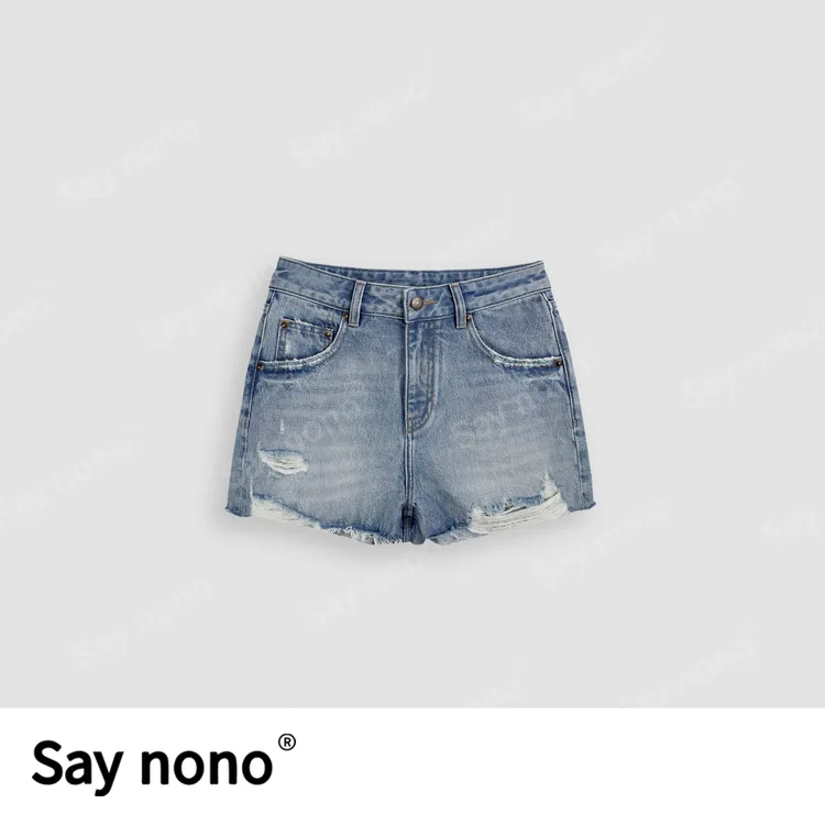 懒猫nono│Saynono春夏新款毛边显瘦百搭A字牛仔短裤 H51757X