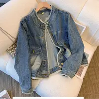 复古牛仔服2025秋装新款女装时尚毛边港风宽松款短款单排扣外套