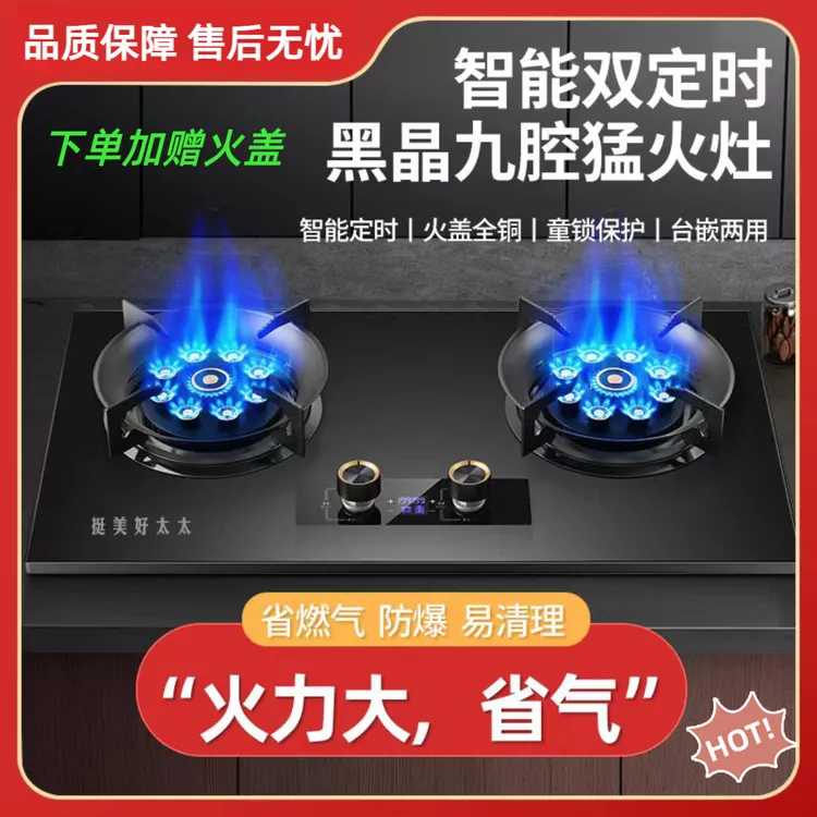 网红家用九腔直喷猛火灶双灶天然气液化气智能定时燃气灶具煤气灶