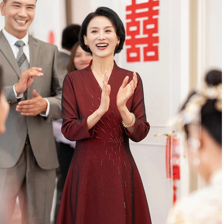 【璀璨】春夏喜妈妈婚宴礼服高贵喜婆婆旗袍大码长袖连衣裙气质